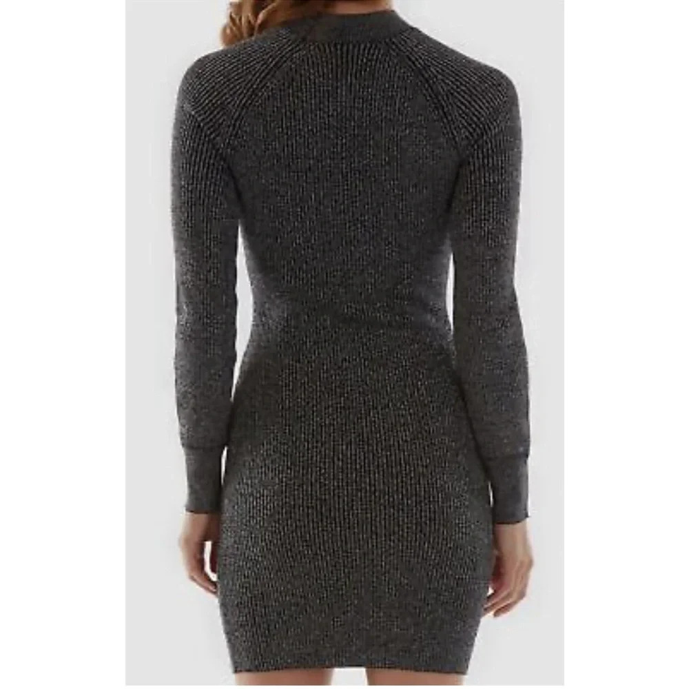 NWT BCX Mock Neck Elevated Side Cableknit Gunmetal Metallic Sweater Dress - Picture 3 of 3